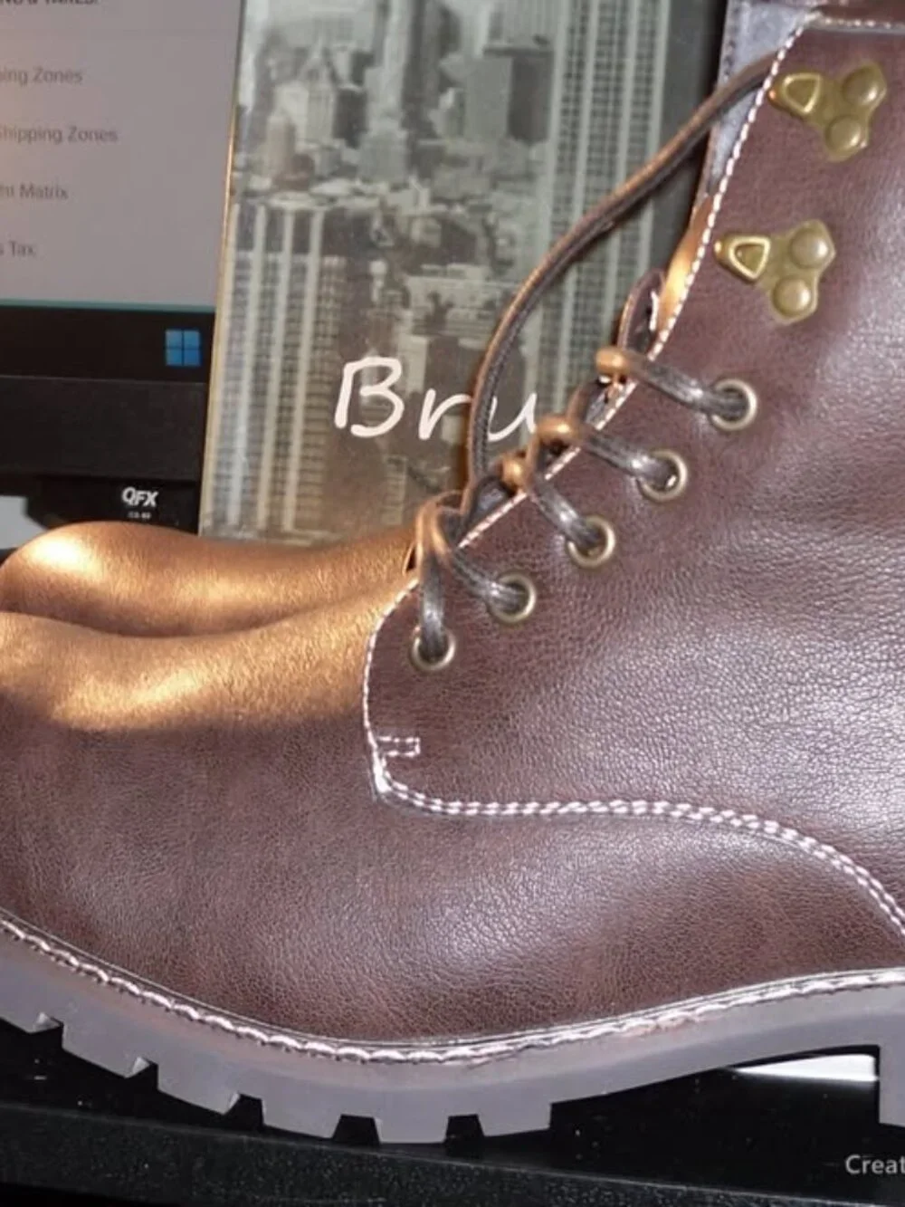 Bruno Marc New York Men's Dark Brown Leather Work Boots Size 12 NEW IN BOX